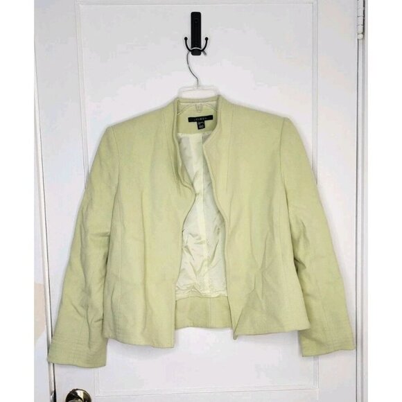 Size 14 Louben Blazer Jacket Wool Cashmere Blend Canada Spring Green Open Front - Picture 1 of 4